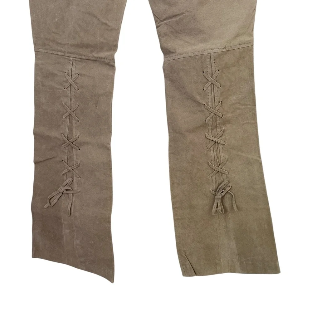 VTG Y2K Joe Boxer Lace Up Suede Leather Flare Pants BOHO Western Hippie‎ Size 5